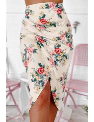 Chasing Success Floral Midi Skirt (Ivory/Coral/Sage)