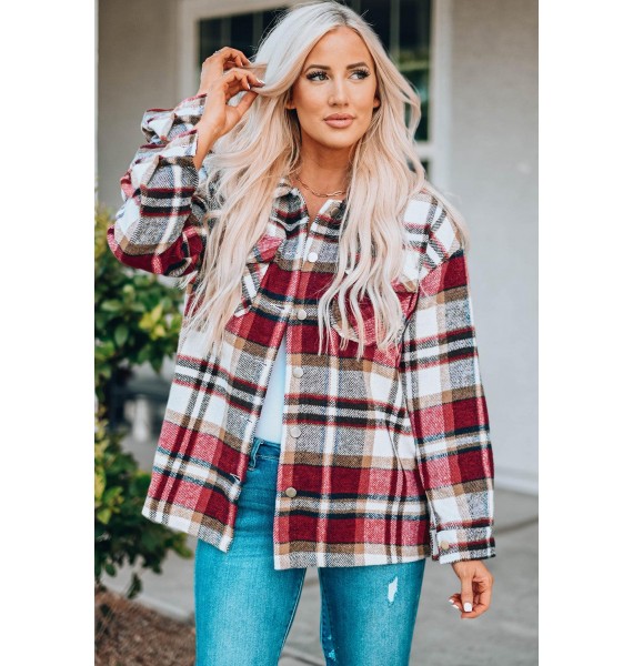Autumn Ease Plaid Button Front Shirt Jacket with Breast Pockets (Multiple Color Options)