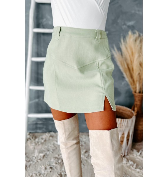 Clive Belt Looped Mini Skirt (Light Green)