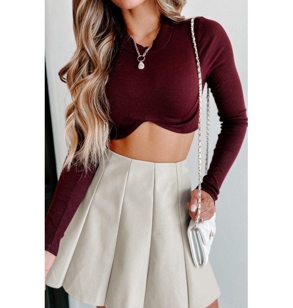 Always In Trouble Long Sleeve Crop Top (Wine)