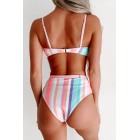 Picking Seashells High Waisted Striped Bikini Set (Pink Multi)
