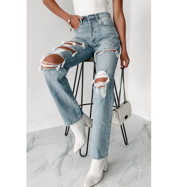 Call Your Dad High Rise Cello Distressed Dad Jeans (Medium Denim)