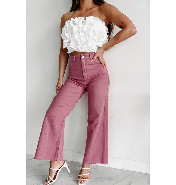 According To Plan High Rise Wide Leg Crop Jeans (Wild Rose)