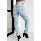 Bevie Distressed High Rise Straight Leg Jeans (Light)