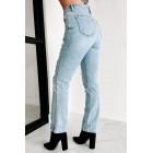 Bevie Distressed High Rise Straight Leg Jeans (Light)