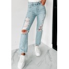 Bevie Distressed High Rise Straight Leg Jeans (Light)