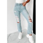 Bevie Distressed High Rise Straight Leg Jeans (Light)