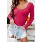 A Date With Destiny Ribbed V-Neck Sweater (Magenta Pink)