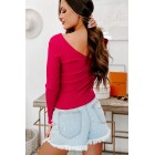 A Date With Destiny Ribbed V-Neck Sweater (Magenta Pink)