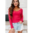 A Date With Destiny Ribbed V-Neck Sweater (Magenta Pink)