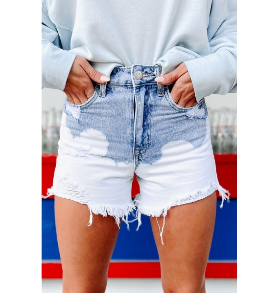 Staple Moment High Rise Vervet Bleach Dye Denim Shorts (Light)