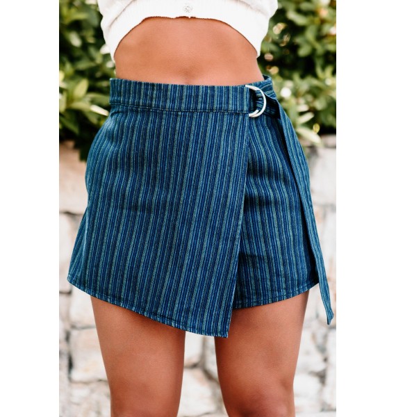 Daily Direction Striped Side Buckle Skort (Denim Yellow)