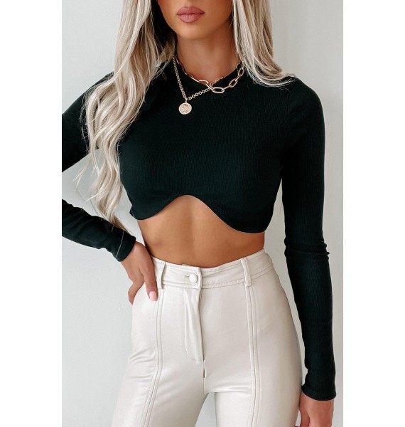 Always In Trouble Long Sleeve Crop Top (Black)