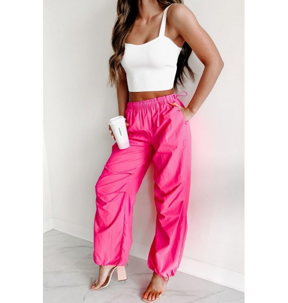 Down To The Wire Wide Leg Parachute Pants (Hot Pink)