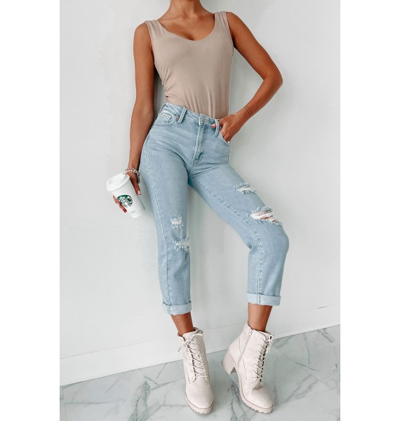 Kristen High Rise Distressed Cropped Jeans (Light Denim)