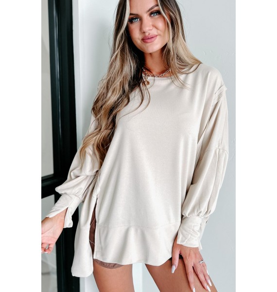 Scattered Dreams Oversized Long Sleeve Top (Beige)