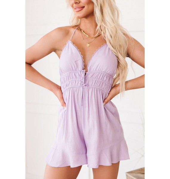 Looking Flirty Halter Neck Romper (Lilac)