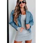 Addicted To Danger Faux Leather Moto Jacket (Blue)