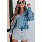 Addicted To Danger Faux Leather Moto Jacket (Blue)