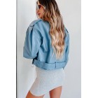 Addicted To Danger Faux Leather Moto Jacket (Blue)