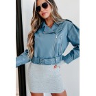 Addicted To Danger Faux Leather Moto Jacket (Blue)