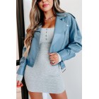 Addicted To Danger Faux Leather Moto Jacket (Blue)