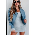 Addicted To Danger Faux Leather Moto Jacket (Blue)