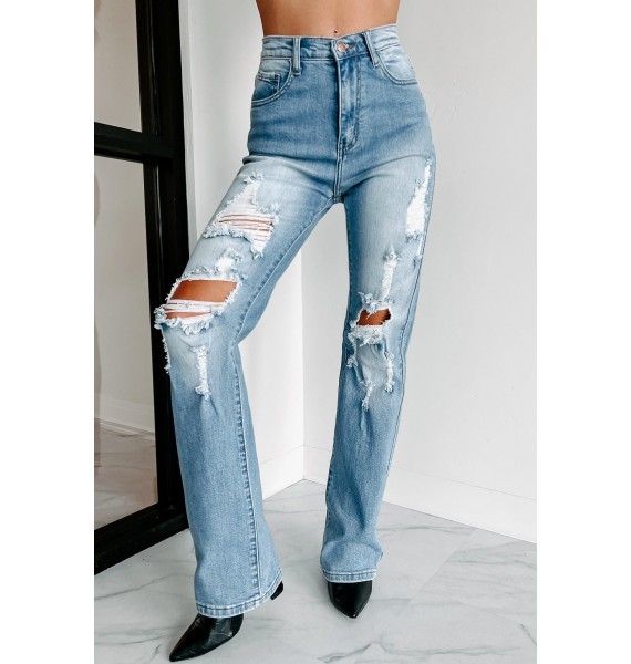 Gwyneth High Rise Wide Leg Distressed Jeans (Medium/Light)