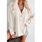 Casual Perfection Textured Long Sleeve Top (Cream)