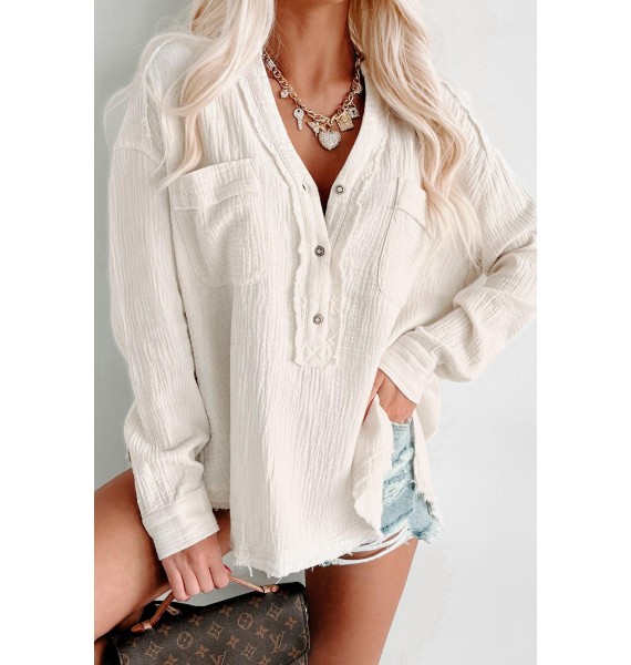 Casual Perfection Textured Long Sleeve Top (Cream)