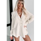 Casual Perfection Textured Long Sleeve Top (Cream)