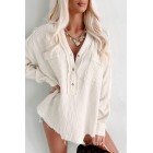 Casual Perfection Textured Long Sleeve Top (Cream)