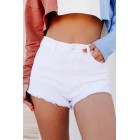 One Day At A Time High Rise Non-Distressed Frayed Hem Shorts (White)