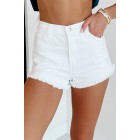 One Day At A Time High Rise Non-Distressed Frayed Hem Shorts (White)