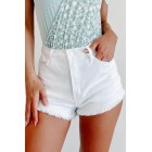 One Day At A Time High Rise Non-Distressed Frayed Hem Shorts (White)