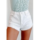 One Day At A Time High Rise Non-Distressed Frayed Hem Shorts (White)