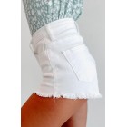 One Day At A Time High Rise Non-Distressed Frayed Hem Shorts (White)