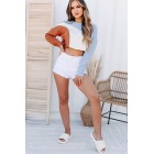 One Day At A Time High Rise Non-Distressed Frayed Hem Shorts (White)