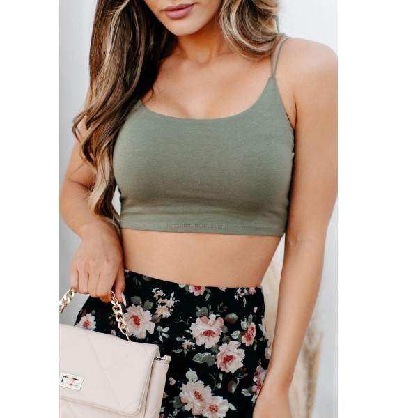 Beat The Heat Knit Cami Crop Top (Olive Green)