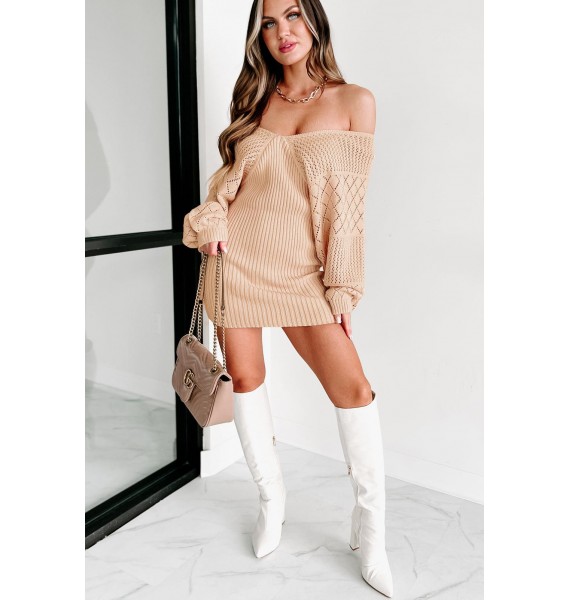 Bigger Adventure Dolman Sleeve Sweater Dress (Taupe)