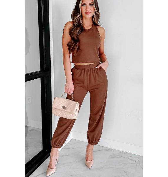 Lost My Energy Tank & Jogger Loungewear Set (Chestnut)