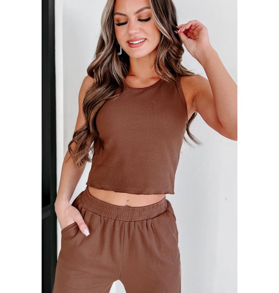 Lost My Energy Tank & Jogger Loungewear Set (Chestnut)