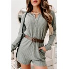 A Night At Home Long Sleeve Waffle Knit Romper (Grey Olive)