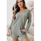 A Night At Home Long Sleeve Waffle Knit Romper (Grey Olive)