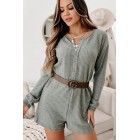 A Night At Home Long Sleeve Waffle Knit Romper (Grey Olive)