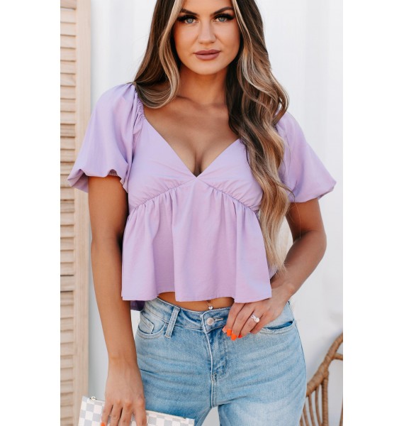 Gentle Persuasion Puff Sleeve Babydoll Top (Lavender)