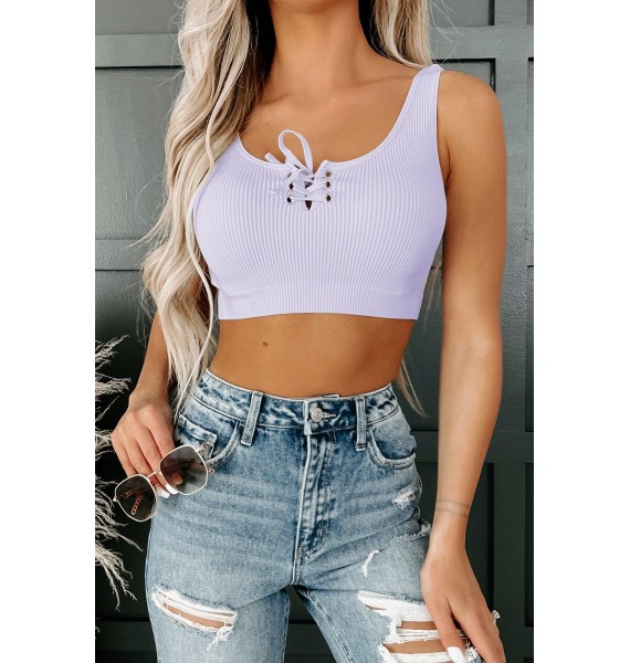 Onto Better Things Ribbed Lace-Up Bralette Top (Purple Heather)