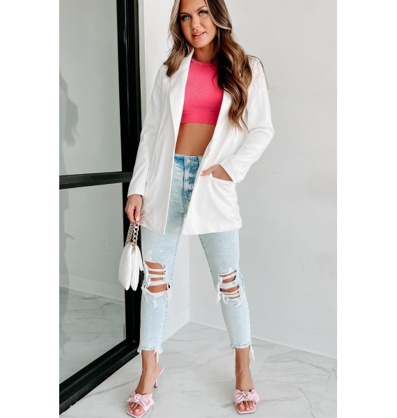 Money Move Single Button Blazer (White)