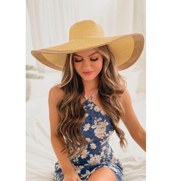 On Tahiti Time Two-Tone Block Stripe Floppy Hat (Tan)