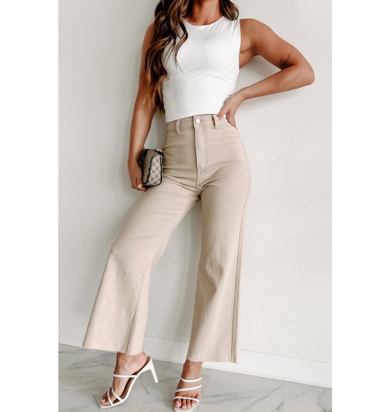 According To Plan High Rise Wide Leg Crop Jeans (Almond Milk)